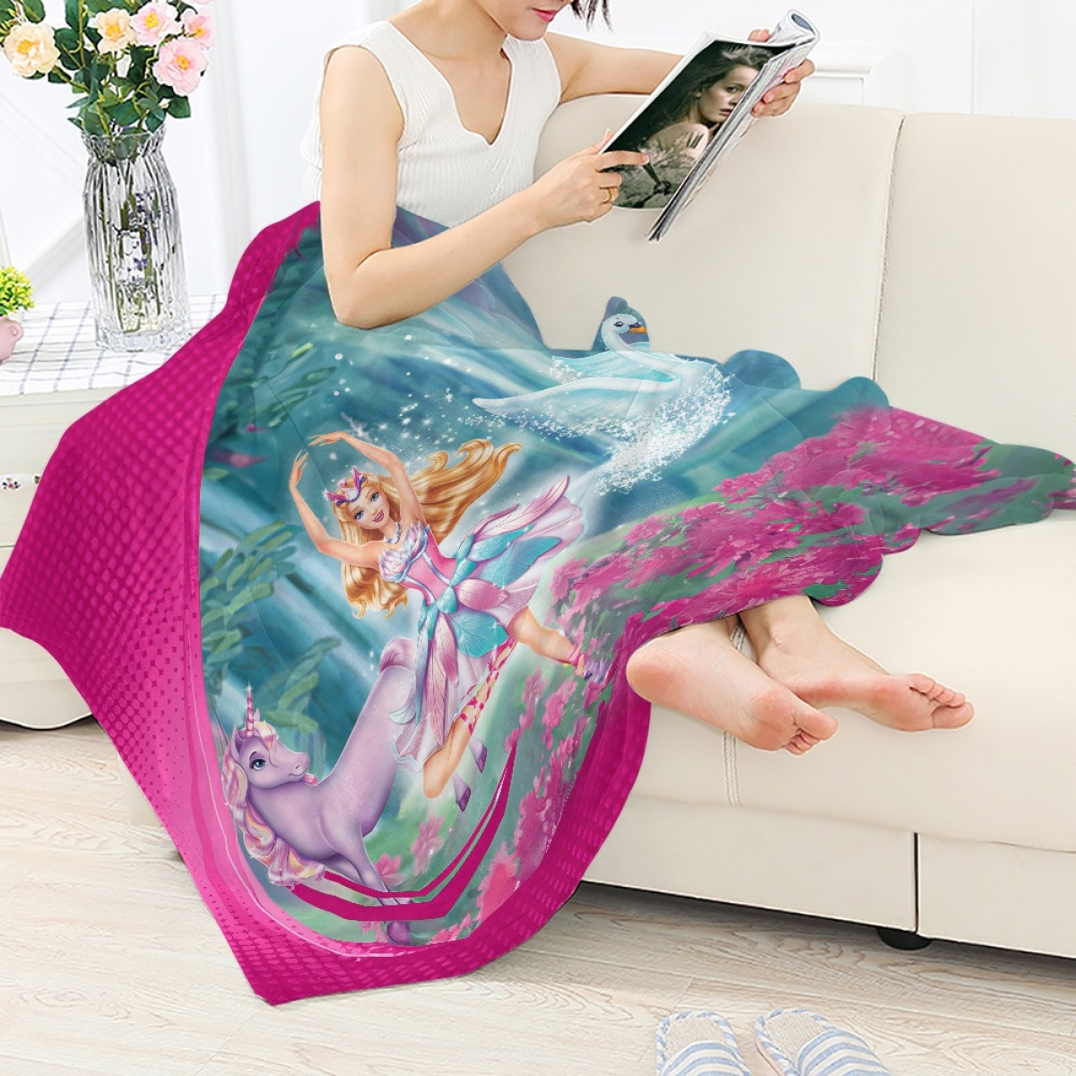 Barbie Odette Blanket Throw - Barbie Odette Dancing With Lila And The Swan Cartoon Art