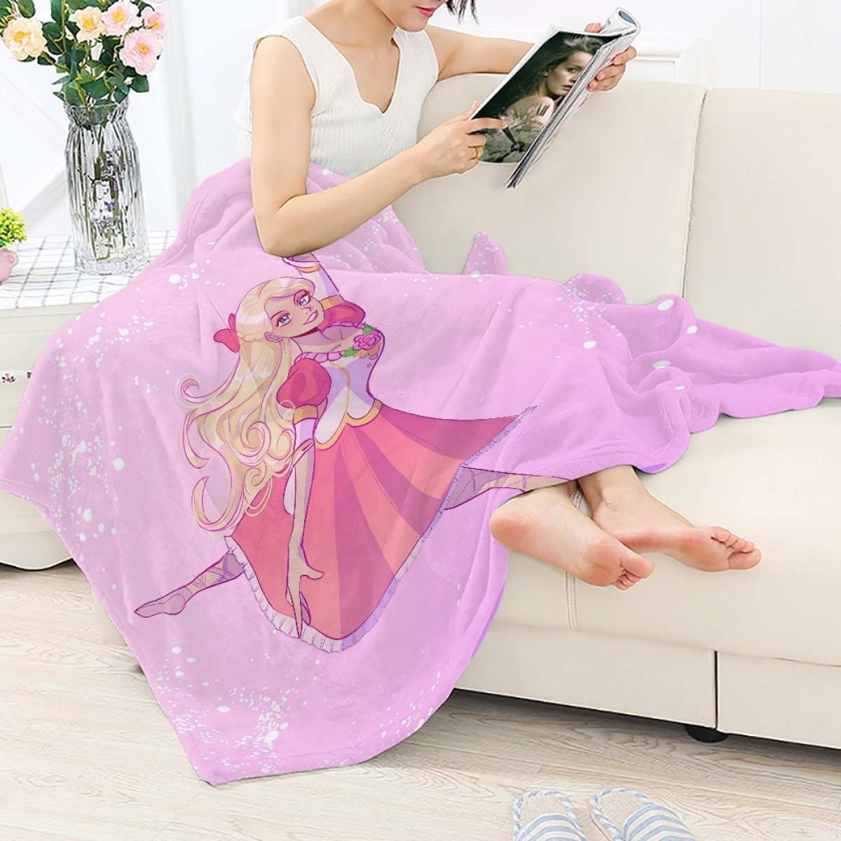 Barbie Rapunzel Blanket Throw - Barbie Rapunzel Dancing Pink Cartoon