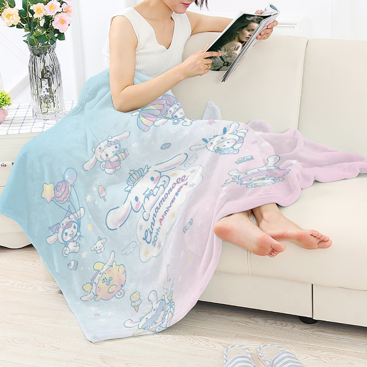 Cinammoroll Blanket Throw - Cinnamoroll 20th Anniversary With Sanrio Characters