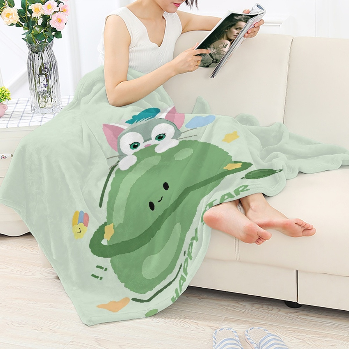 Duffy And Friends Gelatoni Blanket Throw - Gelatoni Happy Star Poster Green Background