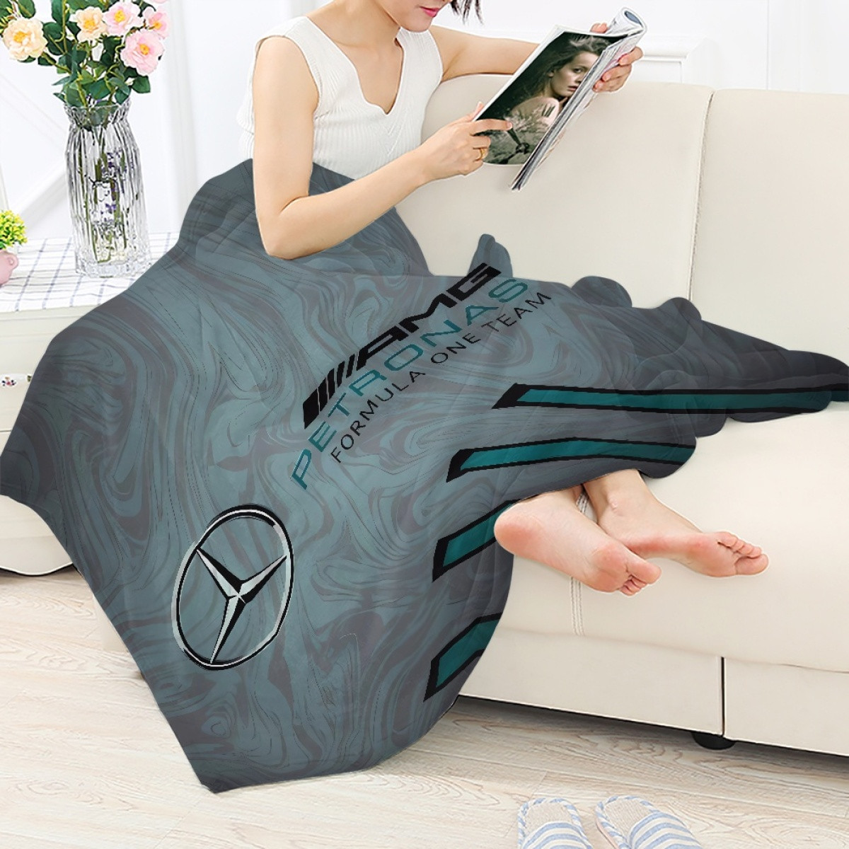 F1 Formula One Mercedes Benz Blanket Throw - Mercedes Benz AMG Petronas F1 Team Dark Background Poster