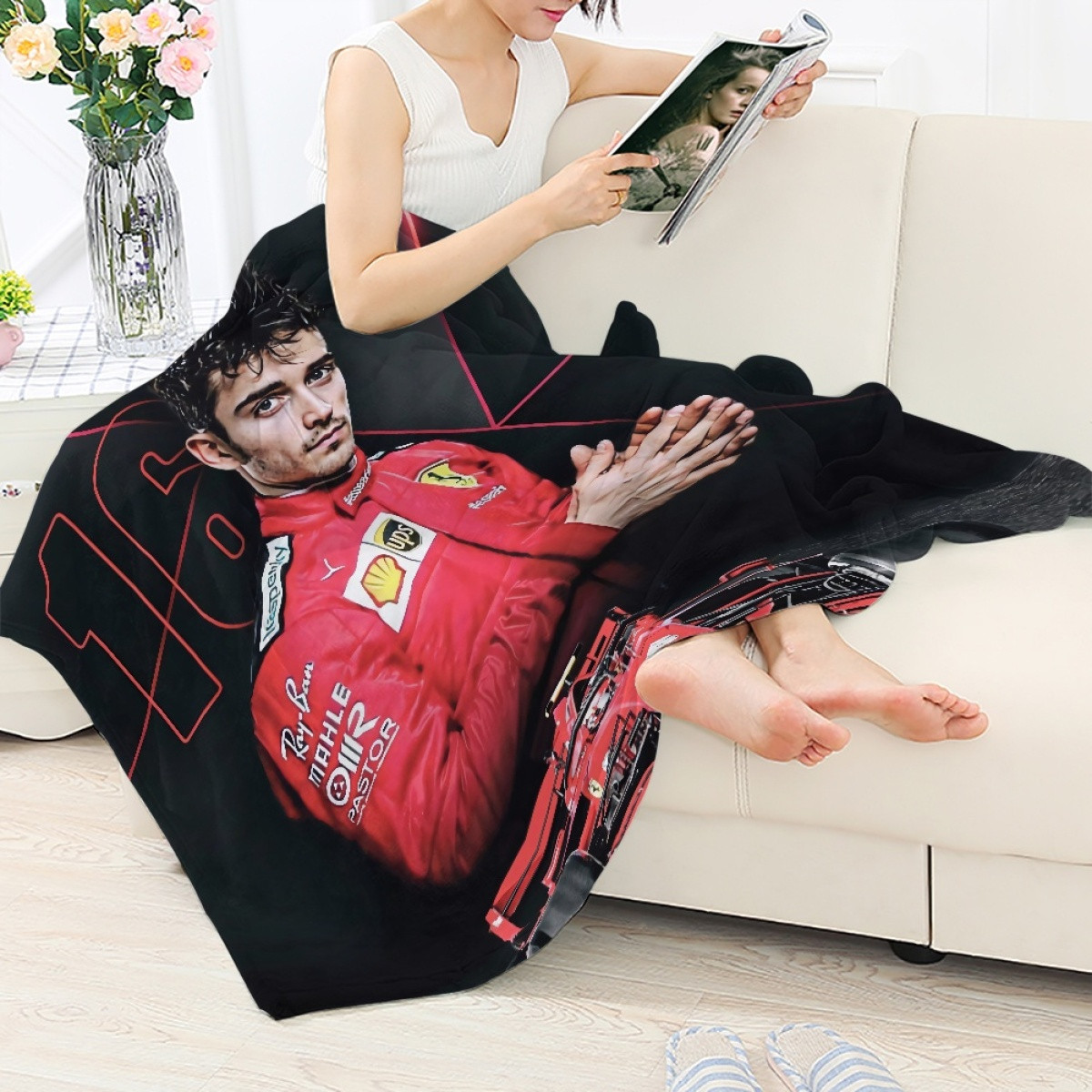 F1 Formula One Charles Leclerc Blanket Throw - Charles Leclerc 16 Portrait On Black Background