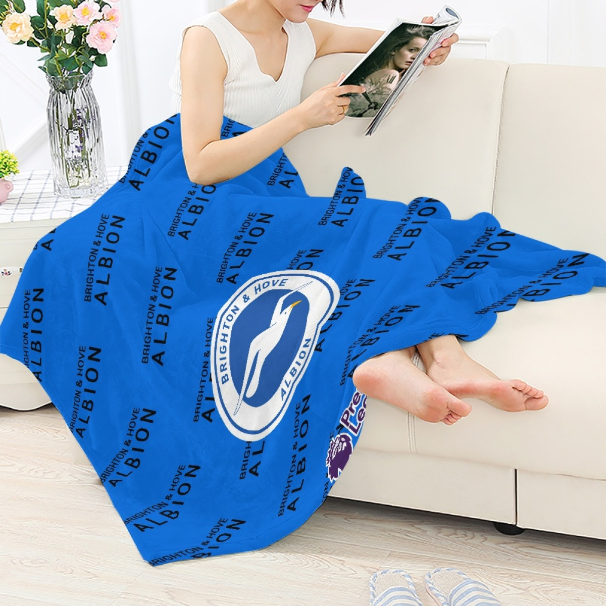 Brighton & Hove Albion Blanket Throw - Brighton & Hove Albion Club Medley Monogram Wordmark