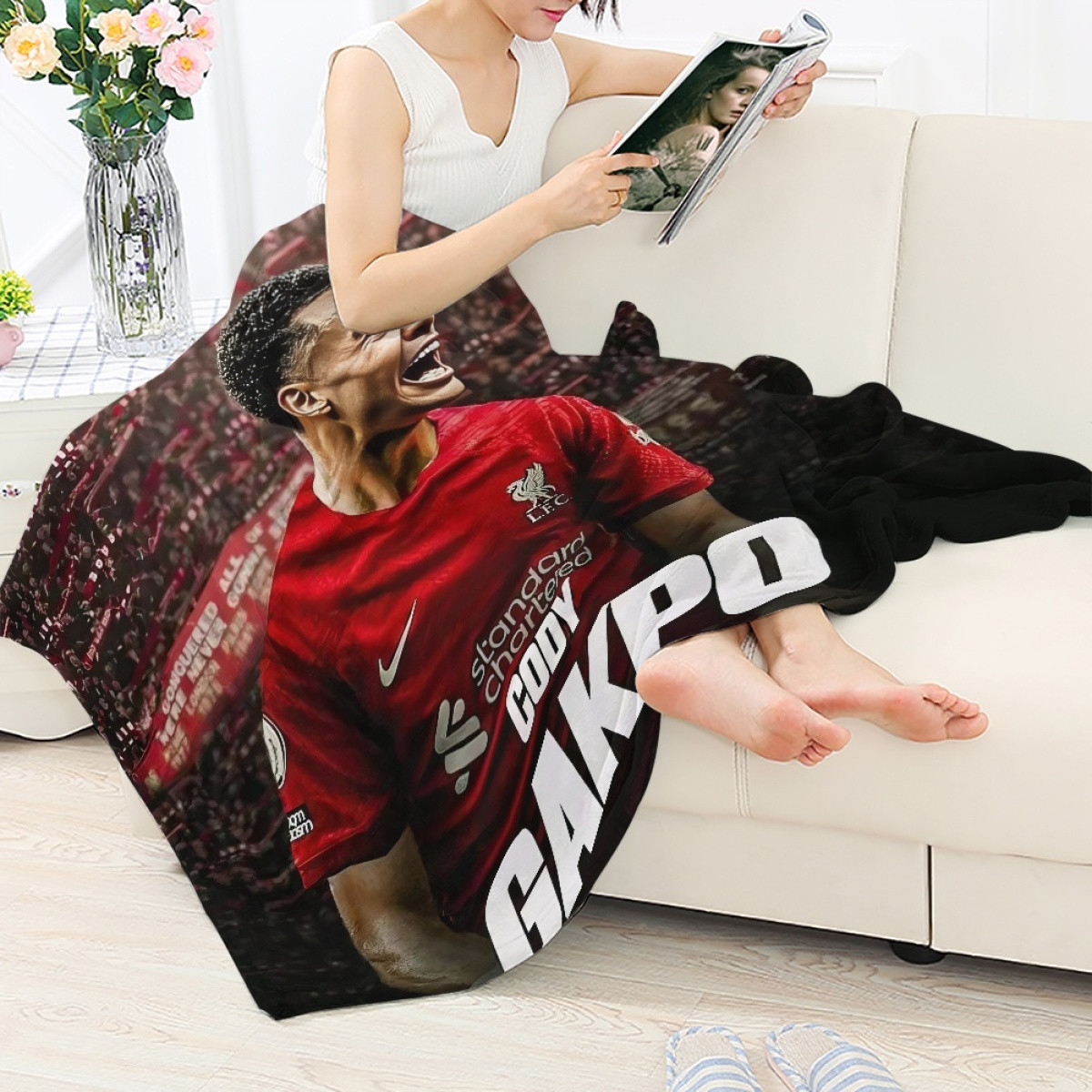 Cody Gakpo Blanket Throw - Cody Gakpo Liverpool F.C. Goal Celebration Poster