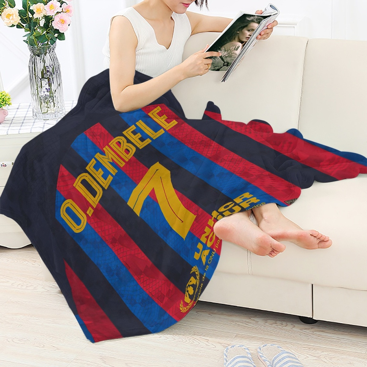 Ousmane Dembele Blanket Throw - Ousmane Dembele FC Barcelona No. 7 Jersey