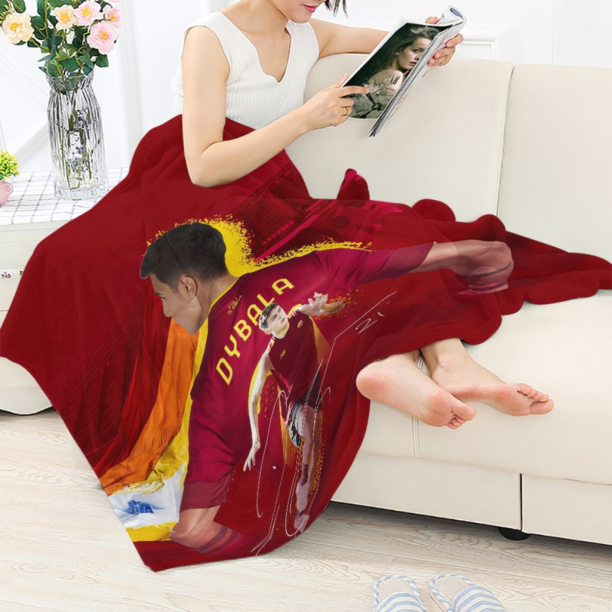 Paulo Dybala Blanket Throw - Paulo Dybala A.S. Roma Back Red Background