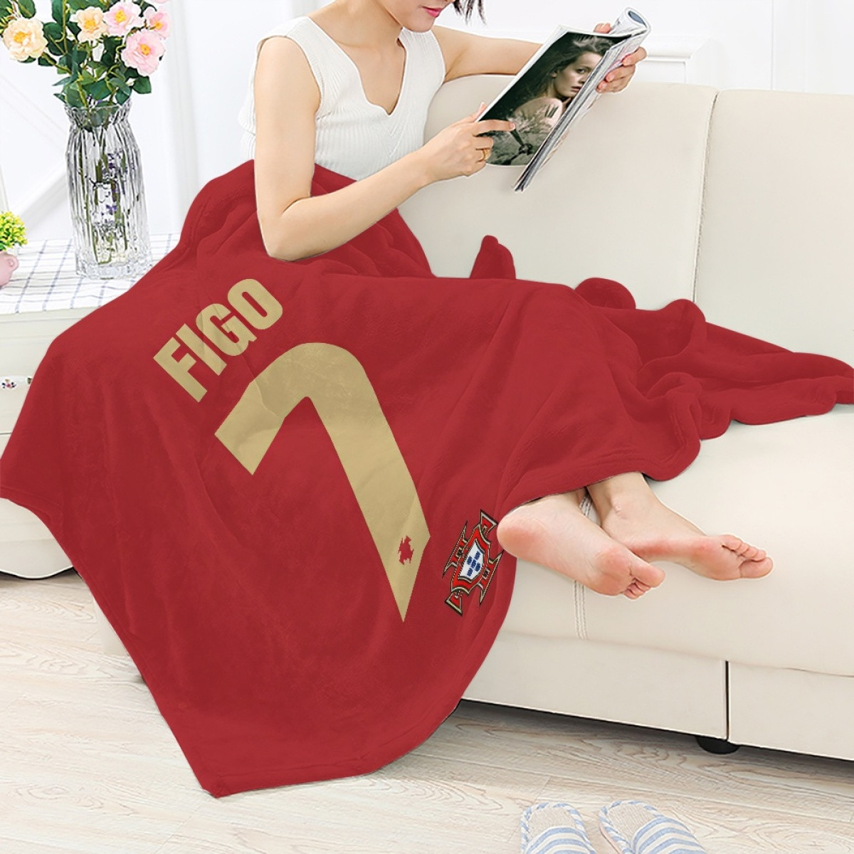 Luis Figo Blanket Throw - Luis Figo Portugal National Football Team No. 7 Jersey