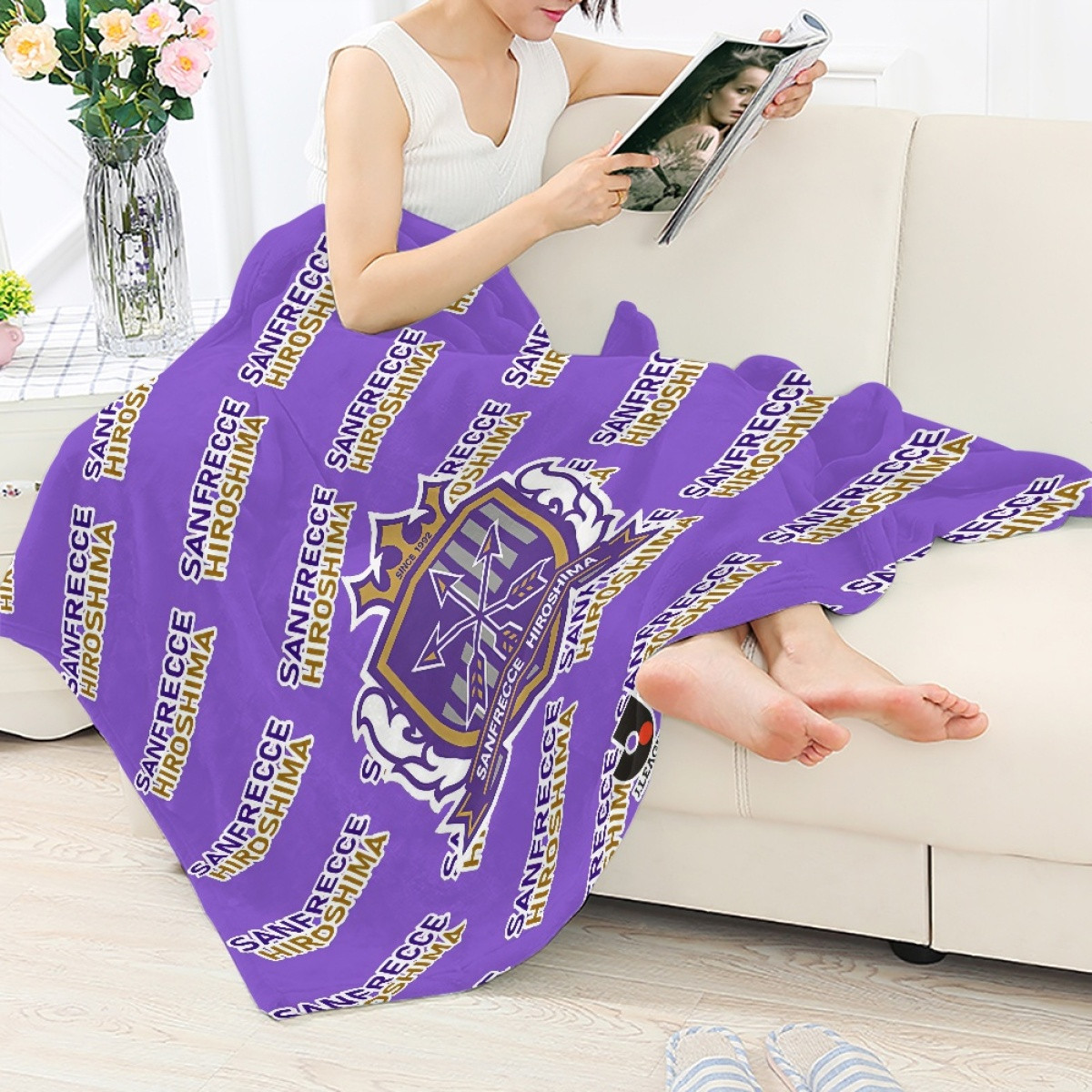 Sanfrecce Hiroshima Blanket Throw - Hiroshima Football Club Medley Monogram Wordmark