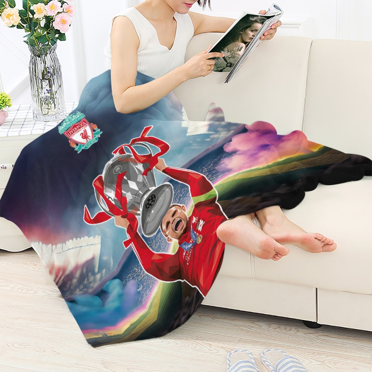 Jordan Henderson Blanket Throw - Jordan Henderson Liverpool F.C. Holding the Champions Trophy Illustration