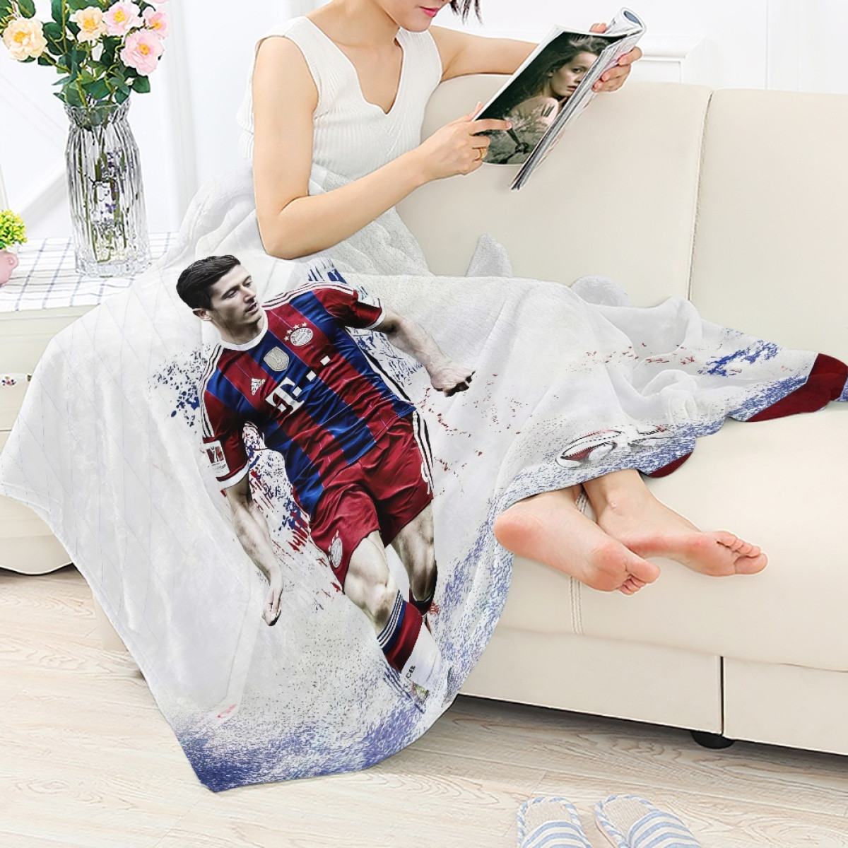 Robert Lewandowski Blanket Throw - Robert Lewandowski FC Bayern Munich Dribbling Poster Art