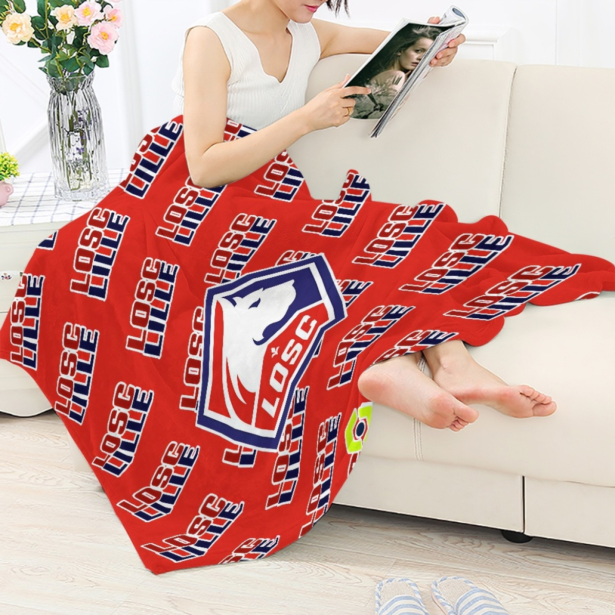 LOSC Lille Football Club Blanket Throw - Lille Football Club Medley Monogram Wordmark