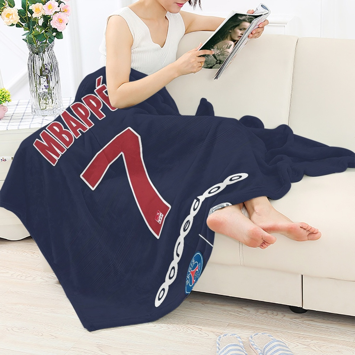 Kylian Mbappe Blanket Throw - Kylian Mbappe Paris Saint-Germain No. 7 Jersey