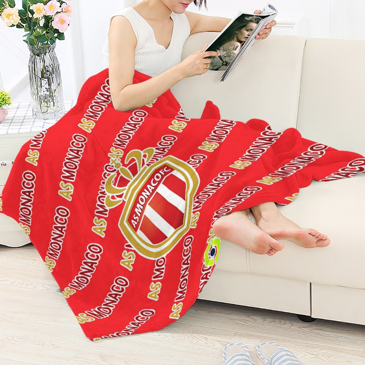 AS Monaco Football Club Blanket Throw - Monaco Football Club Medley Monogram Wordmark