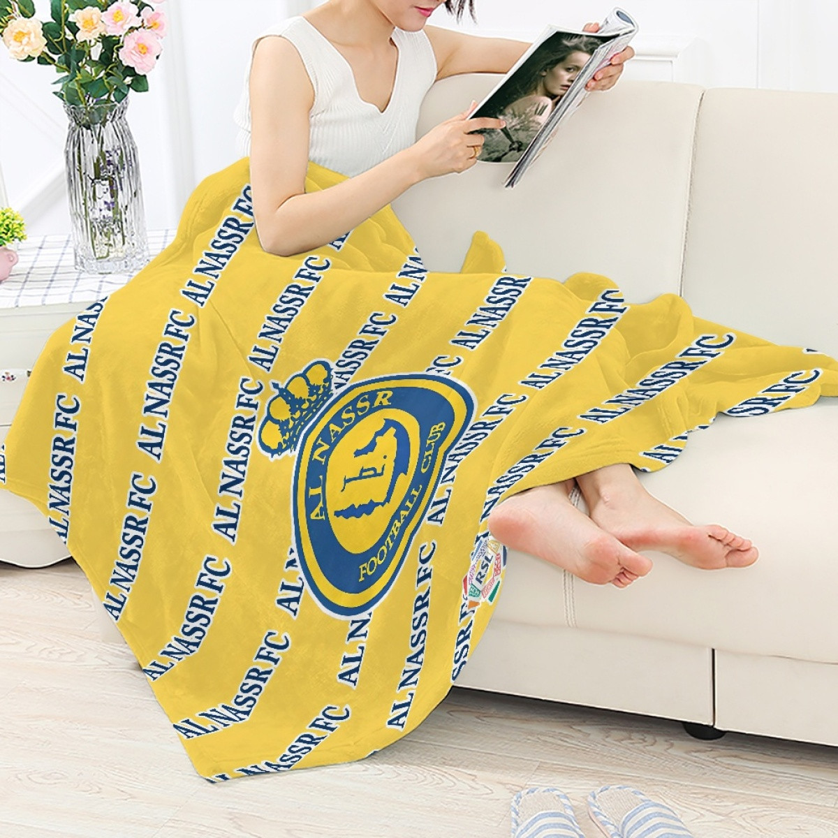 AL Nassr FC Football Club Blanket Throw - Nassr Football Club Medley Monogram Wordmark