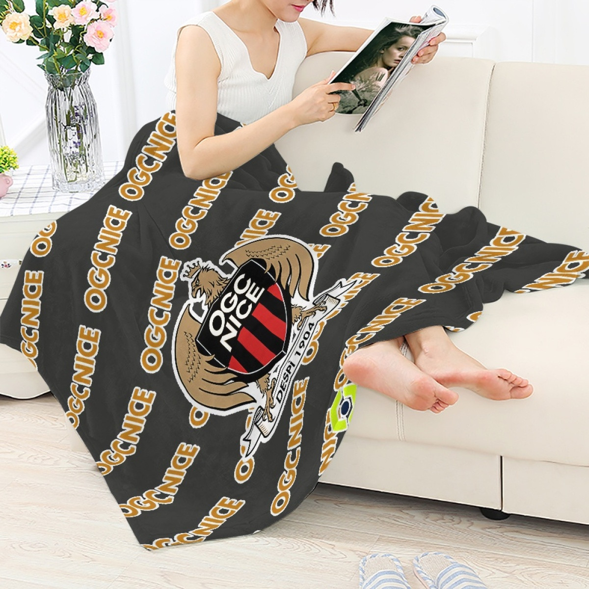 OGC Nice Football Club Blanket Throw - OGC Nice Football Club Medley Monogram Wordmark