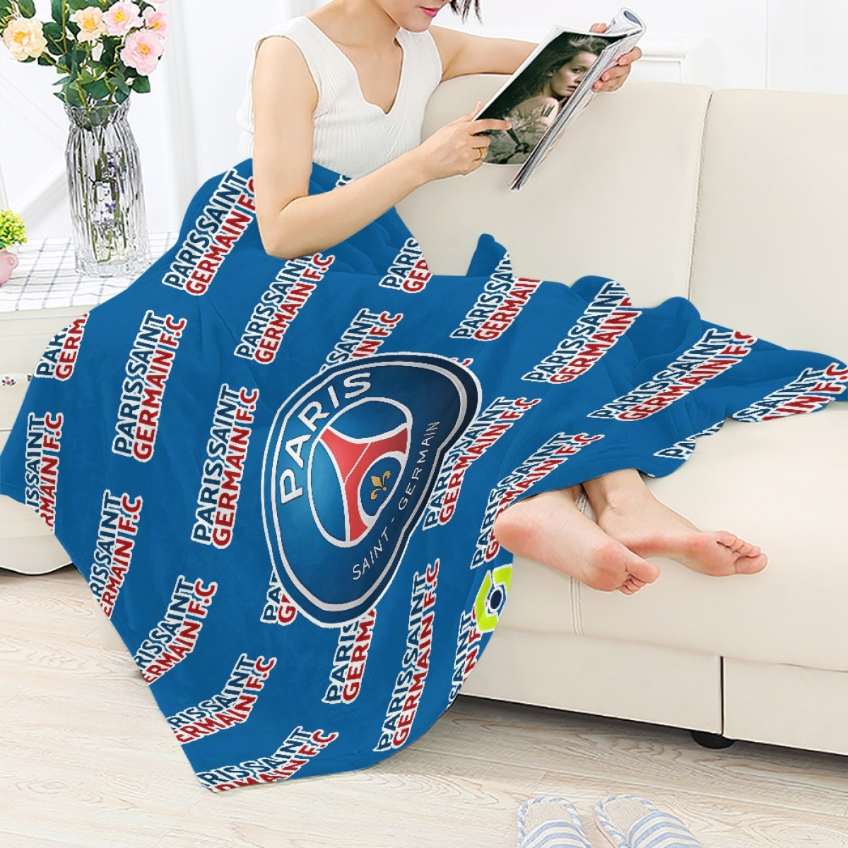 Paris Saint Germain FC Blanket Throw - Paris Saint-Germain Football Club Medley Monogram Wordmark