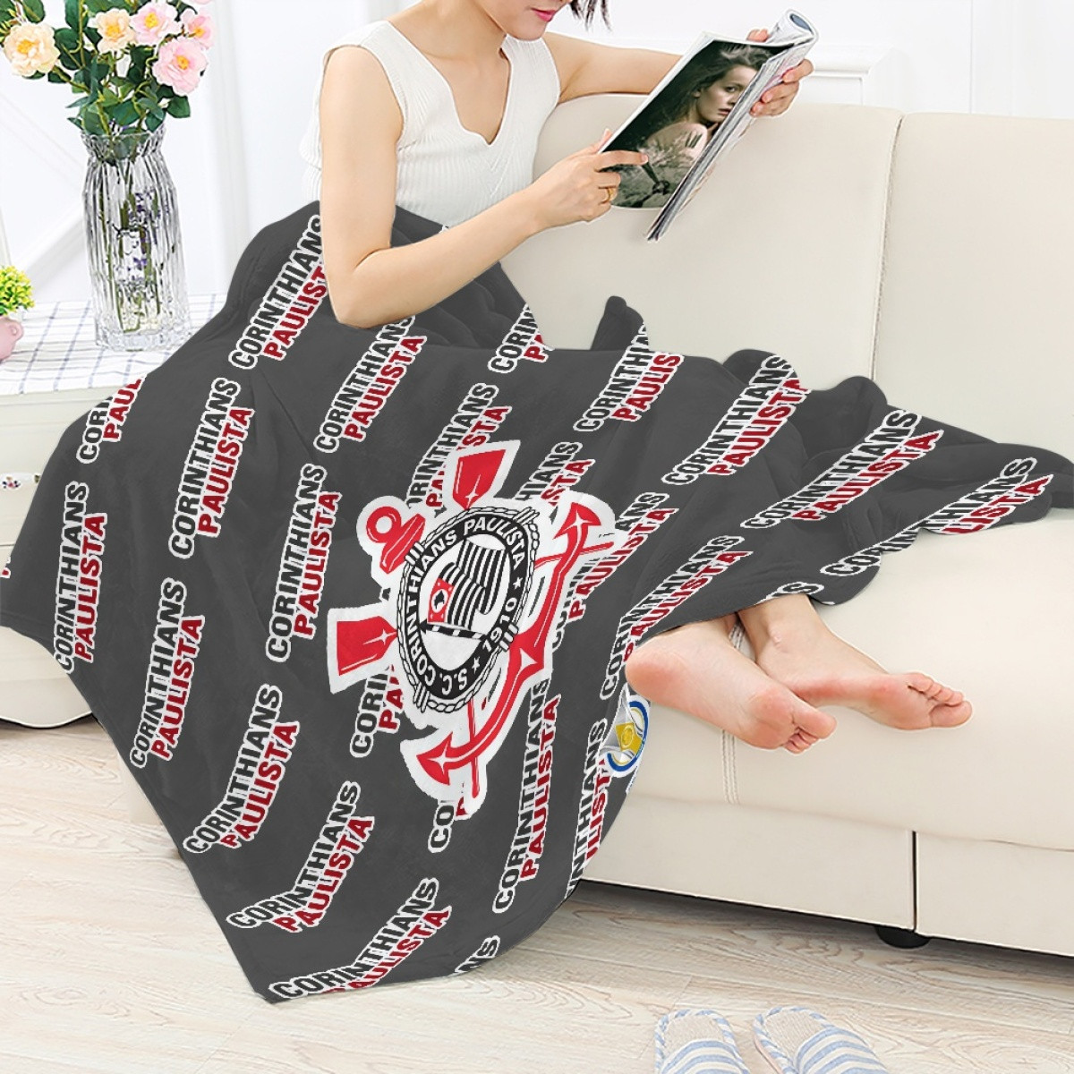 Sport Club Corinthians Paulista Blanket Throw - Sport Club Corinthians Paulista Football Club Medley Monogram Wordmark