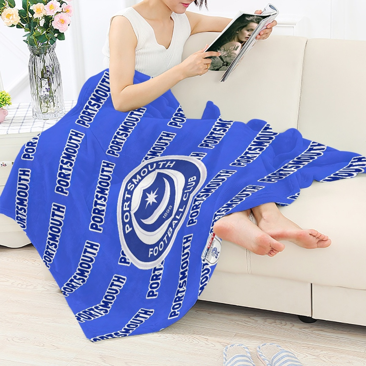 Portsmouth FC Blanket Throw - Portsmouth Football Club Medley Monogram Wordmark