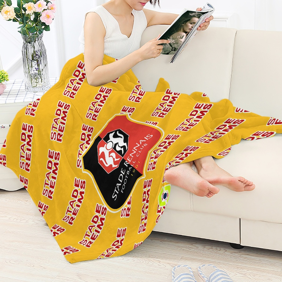 Stade Rennais FC Football Club Blanket Throw - Rennais Football Club Medley Monogram Wordmark