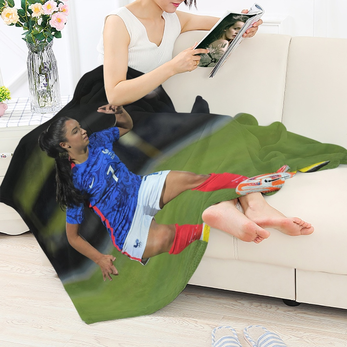 Sakina Karchaoui Blanket Throw - Sakina Karchaoui France Women's National Football Dribbling Poster