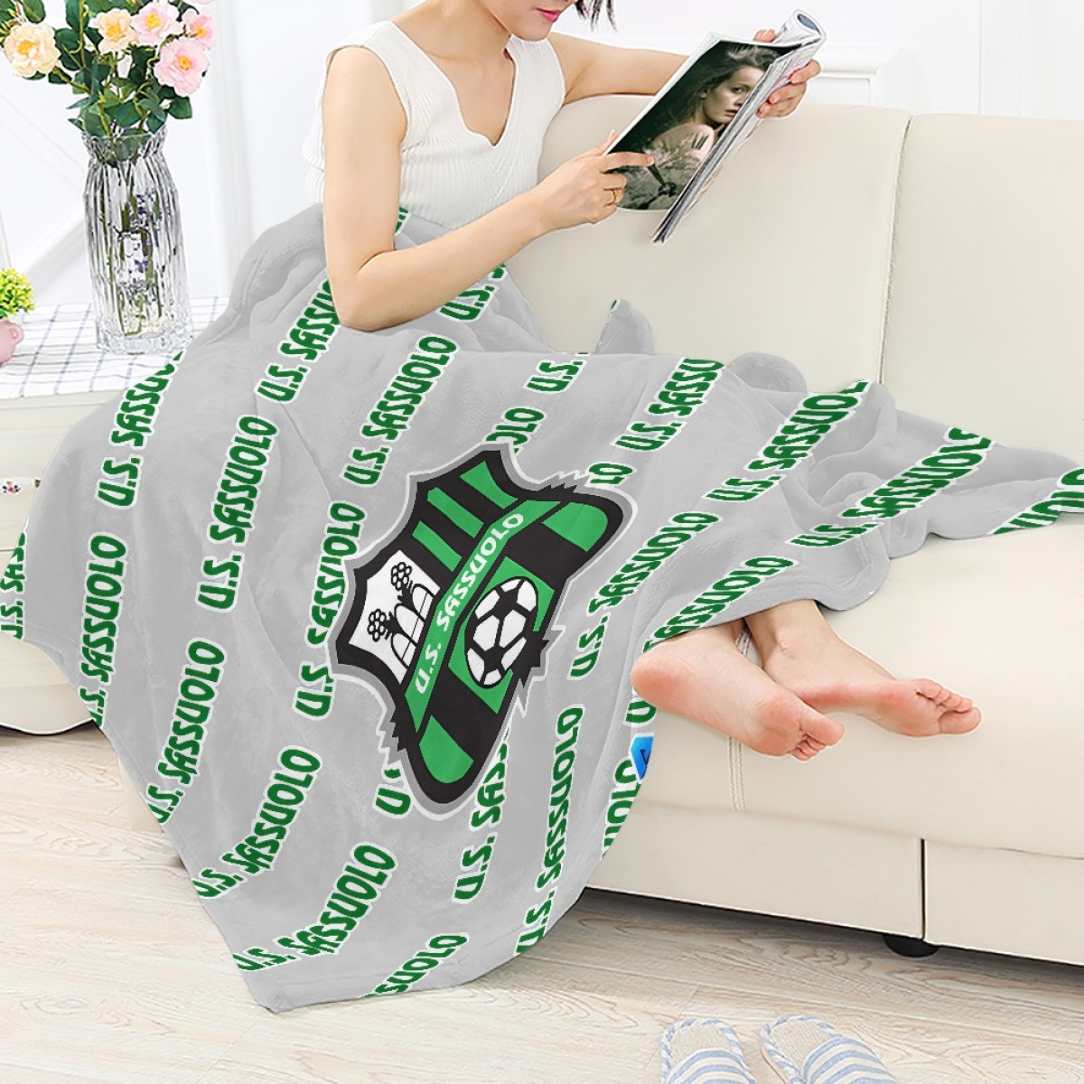 US Sassuolo Calcio Football Club Blanket Throw - Sassuolo Football Club Medley Monogram Wordmark