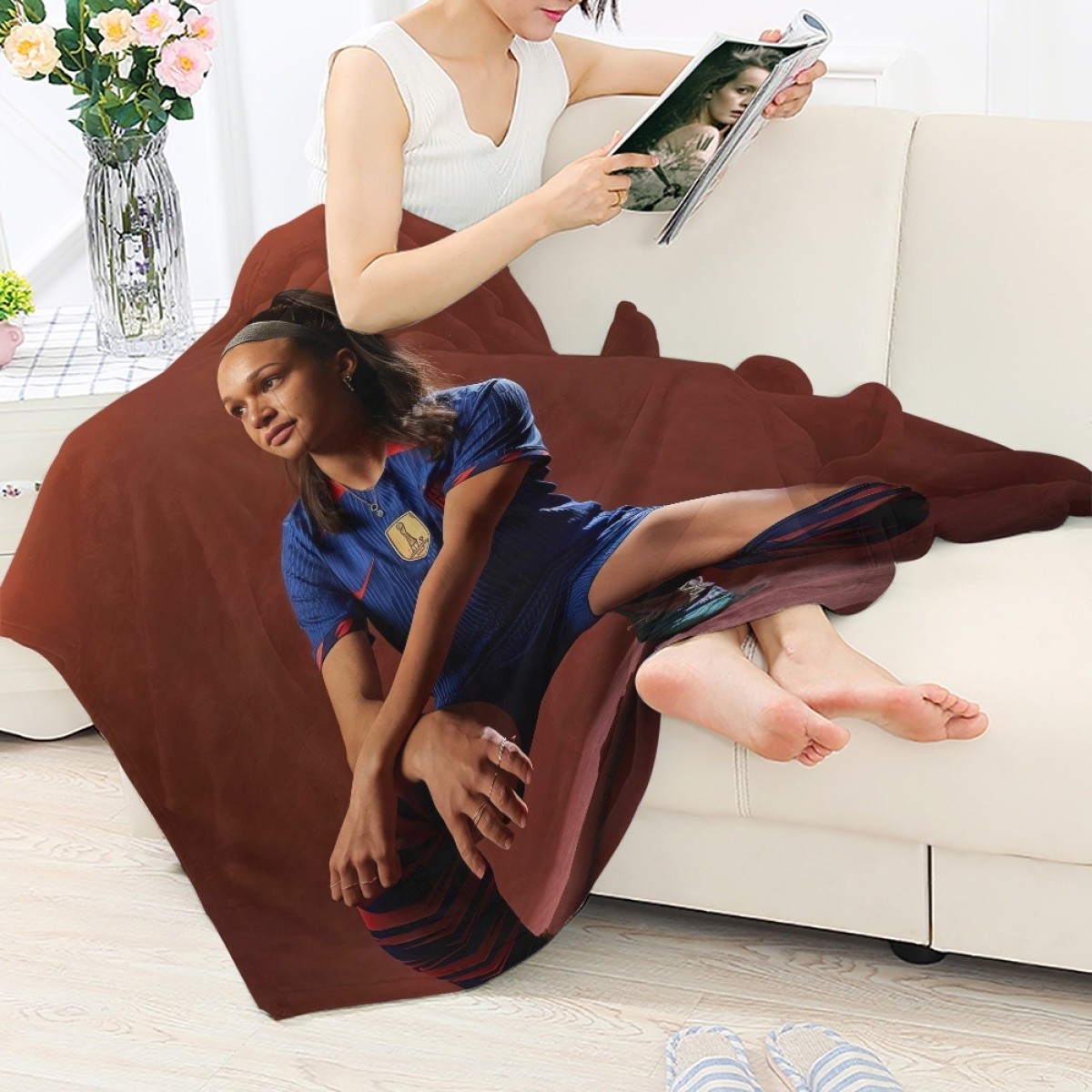 Sophia Smith Blanket Throw - Sophia Smith United States Women's National Football Sitting On Red Background