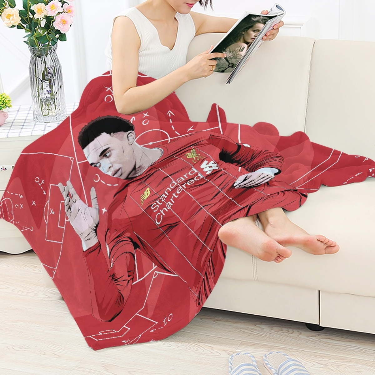 Trent Alexander-Arnold Blanket Throw - Trent Alexander-Arnold Liverpool F.C. Vector Portrait Red Background
