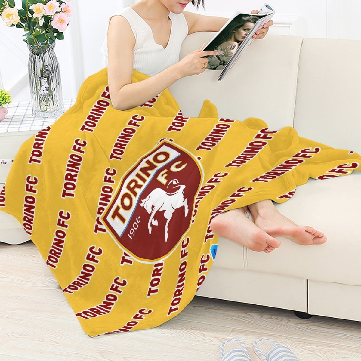Torino FC Football Club Blanket Throw - Torino Football Club Medley Monogram Wordmark