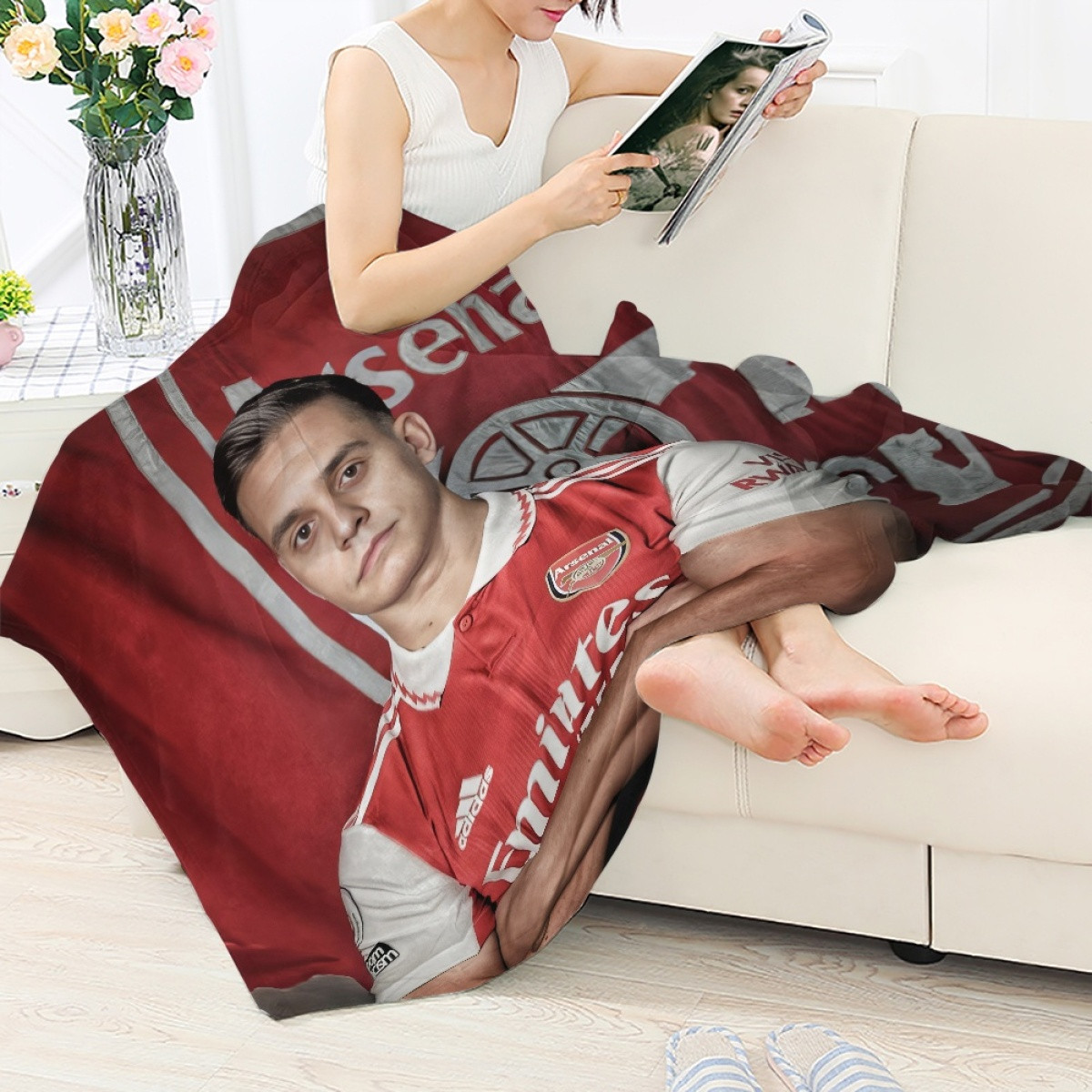 Leandro Trossard Blanket Throw - Leandro Trossard Arsenal F.C. Portrait Poster