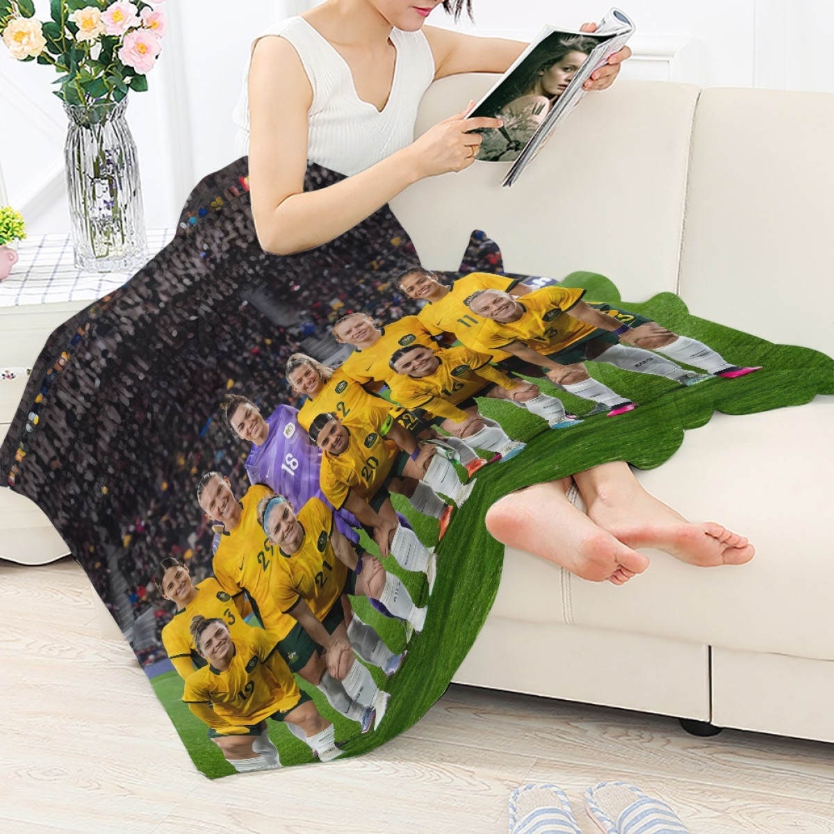 Australia Women's National Football Team Blanket Throw - Australia Women's National Football Team Portrait In the Stadium
