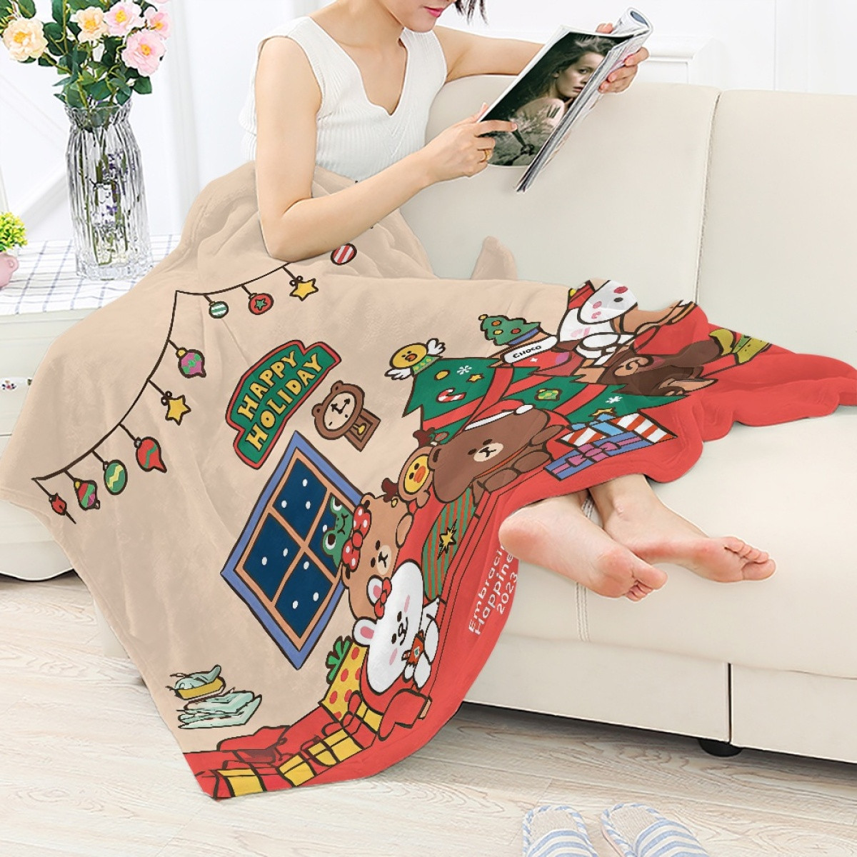 Lines Friends Blanket Throw - Lines Friends Happy Holiday Poster 2023