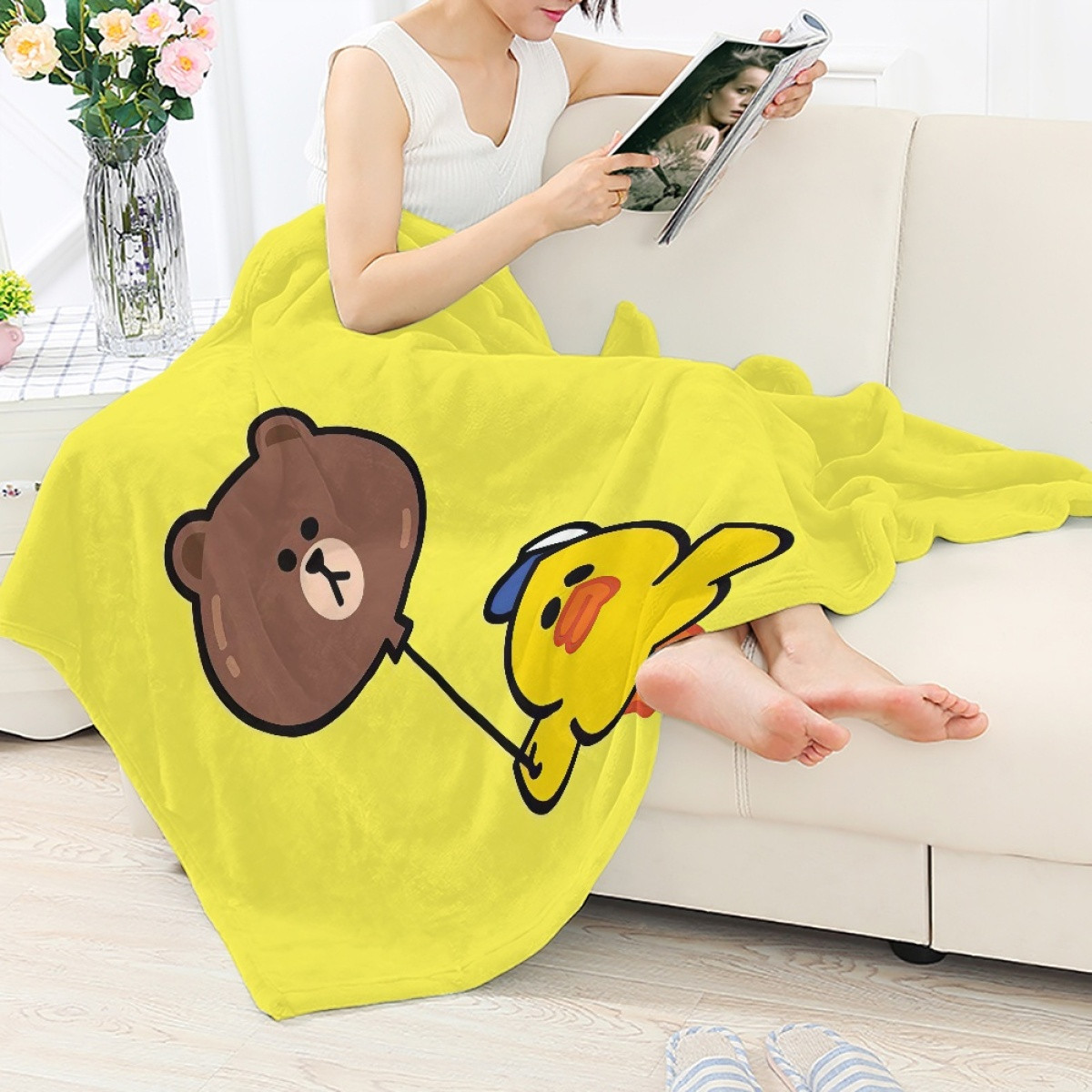 Lines Friends Sally Blanket Throw - Sally Spent Her Holiday Poster On Yellow Background