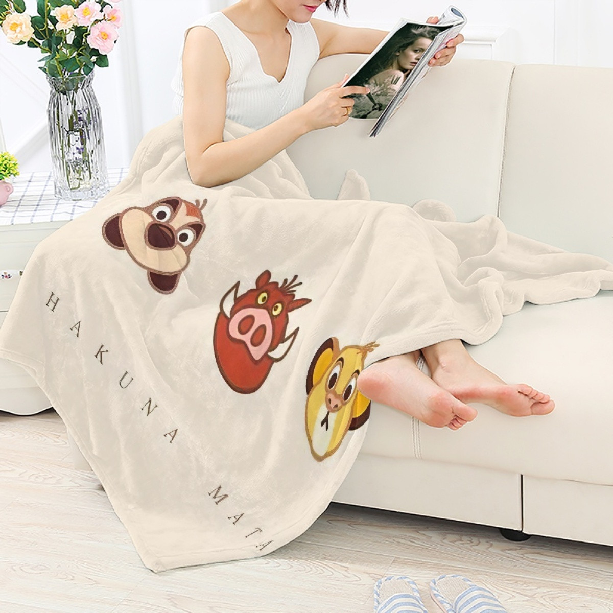 The Lion King Blanket Throw - The Lion King Hakuna Matata Simba Pumbaa And Timon Avatar On Beige Background