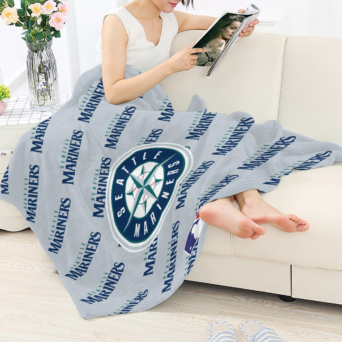 MLB Seattle Mariners Blanket Throw - Seattle Mariners Medley Monogram Wordmark