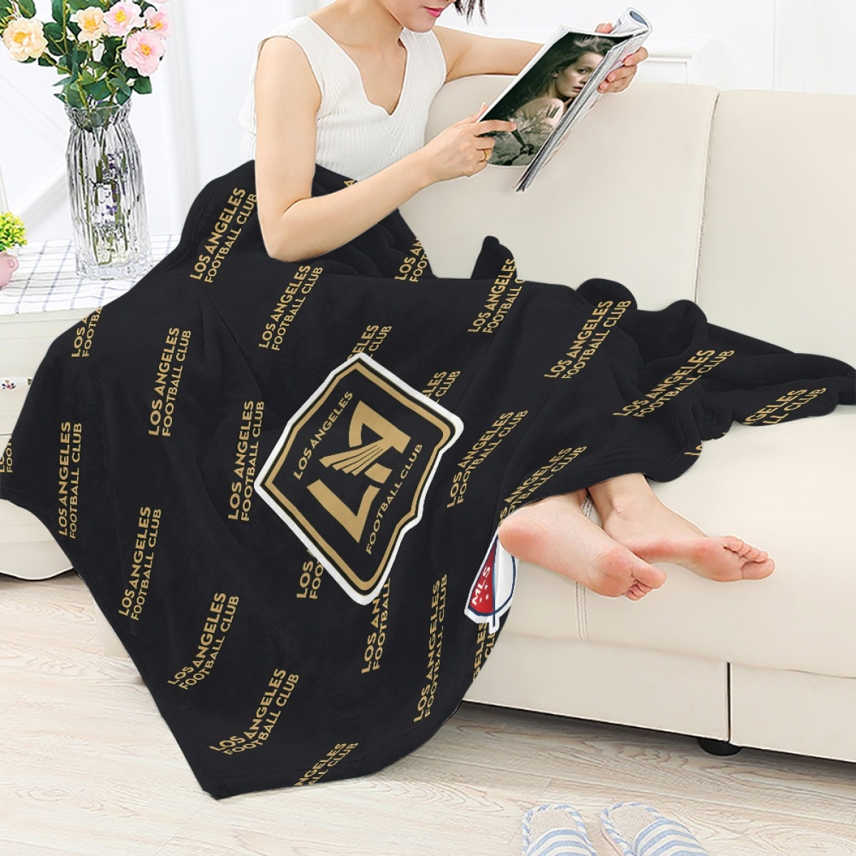 MLS Los Angeles FC Blanket Throw - Los Angeles Football Club Medley Monogram Wordmark