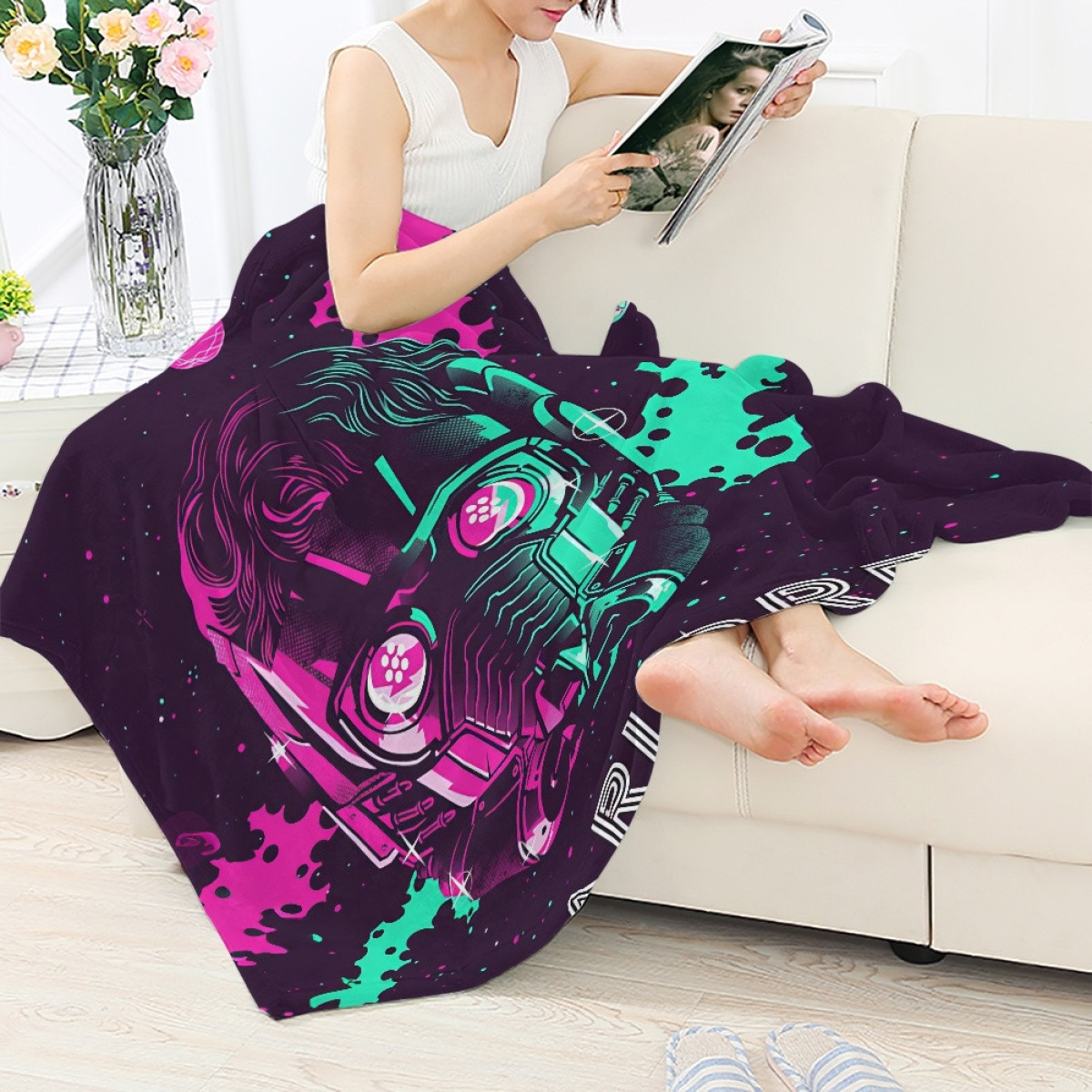 Guardian Of The Galaxy Star Lord Blanket Throw - Star Lord Head Portrait Pop Art