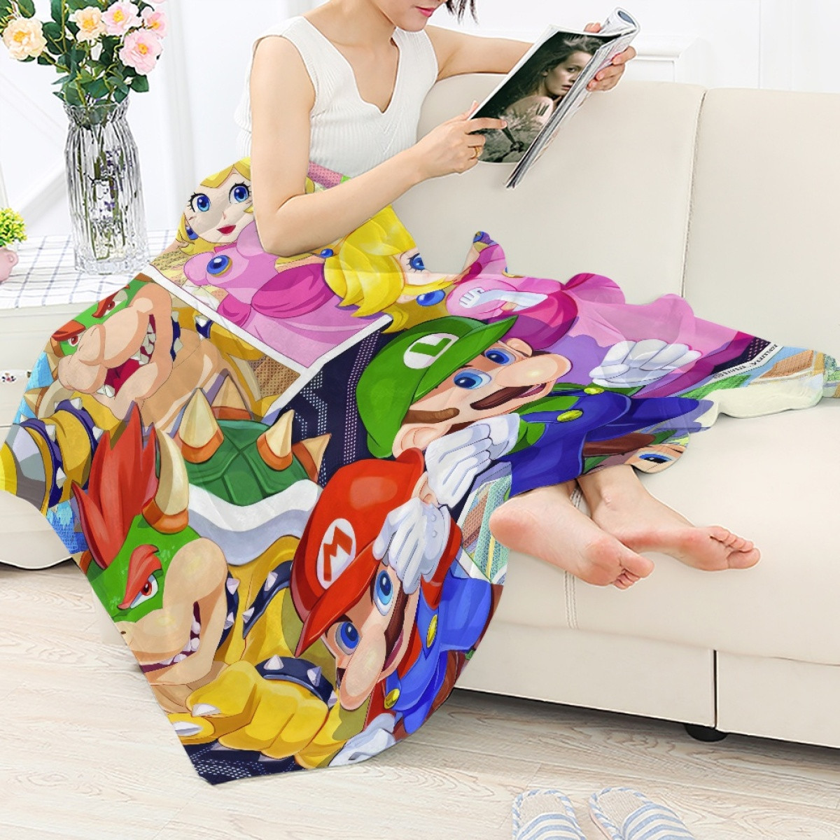 Super Mario Blanket Throw - Super Mario Characters Comic Background