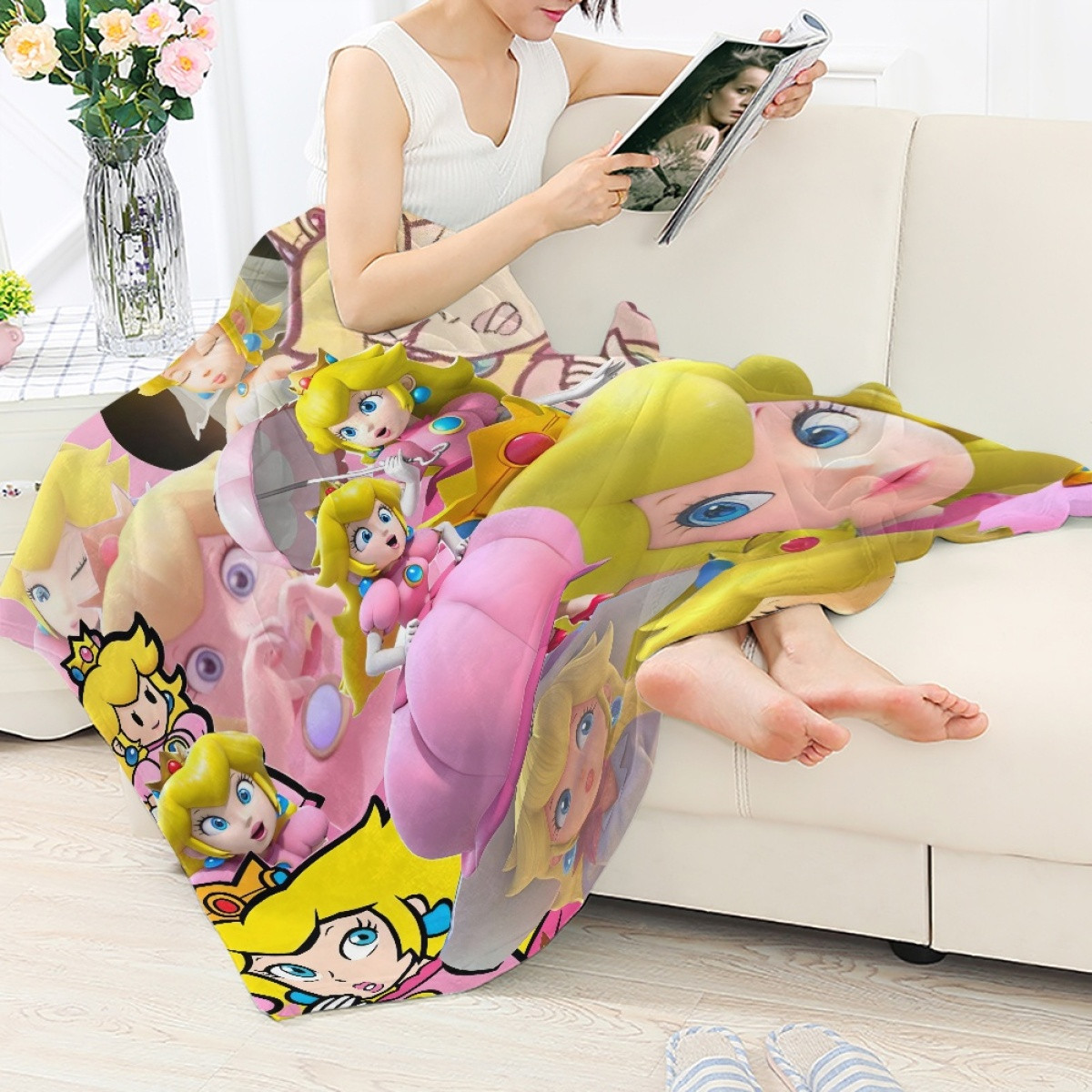 Super Mario Peach Blanket Throw - Peach Expressions Collage
