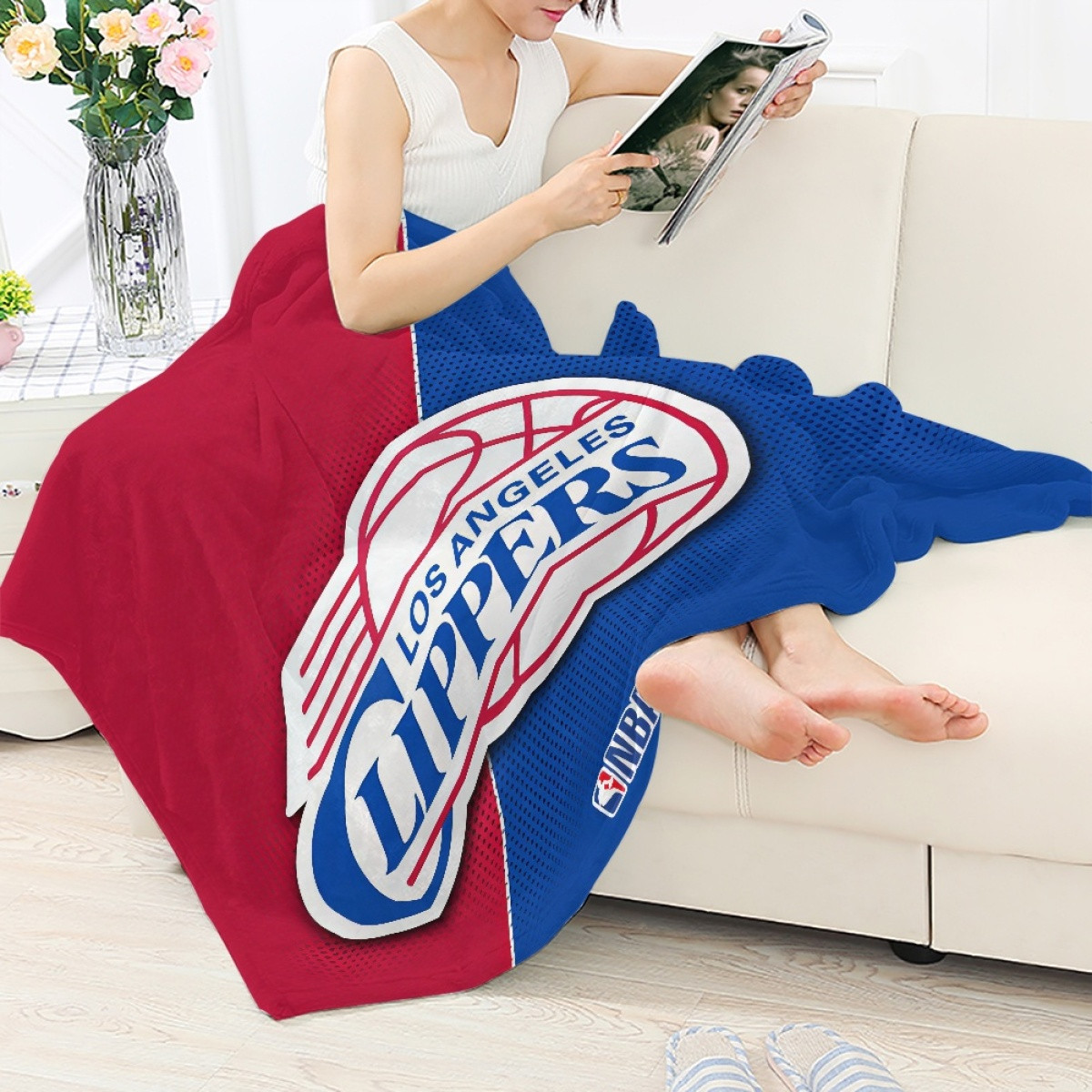 NBA Los Angeles Clippers Blanket Throw - Team Logo On Red And Blue Background