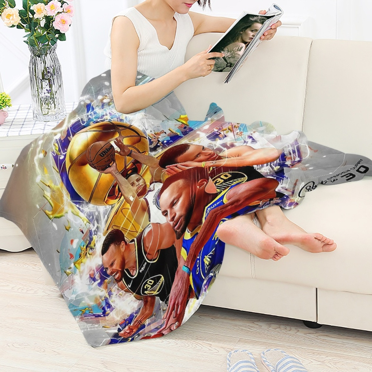 NBA Stephen Curry Blanket Throw - Stephen Curry Golden State Warriors 30 Champions Poster Art