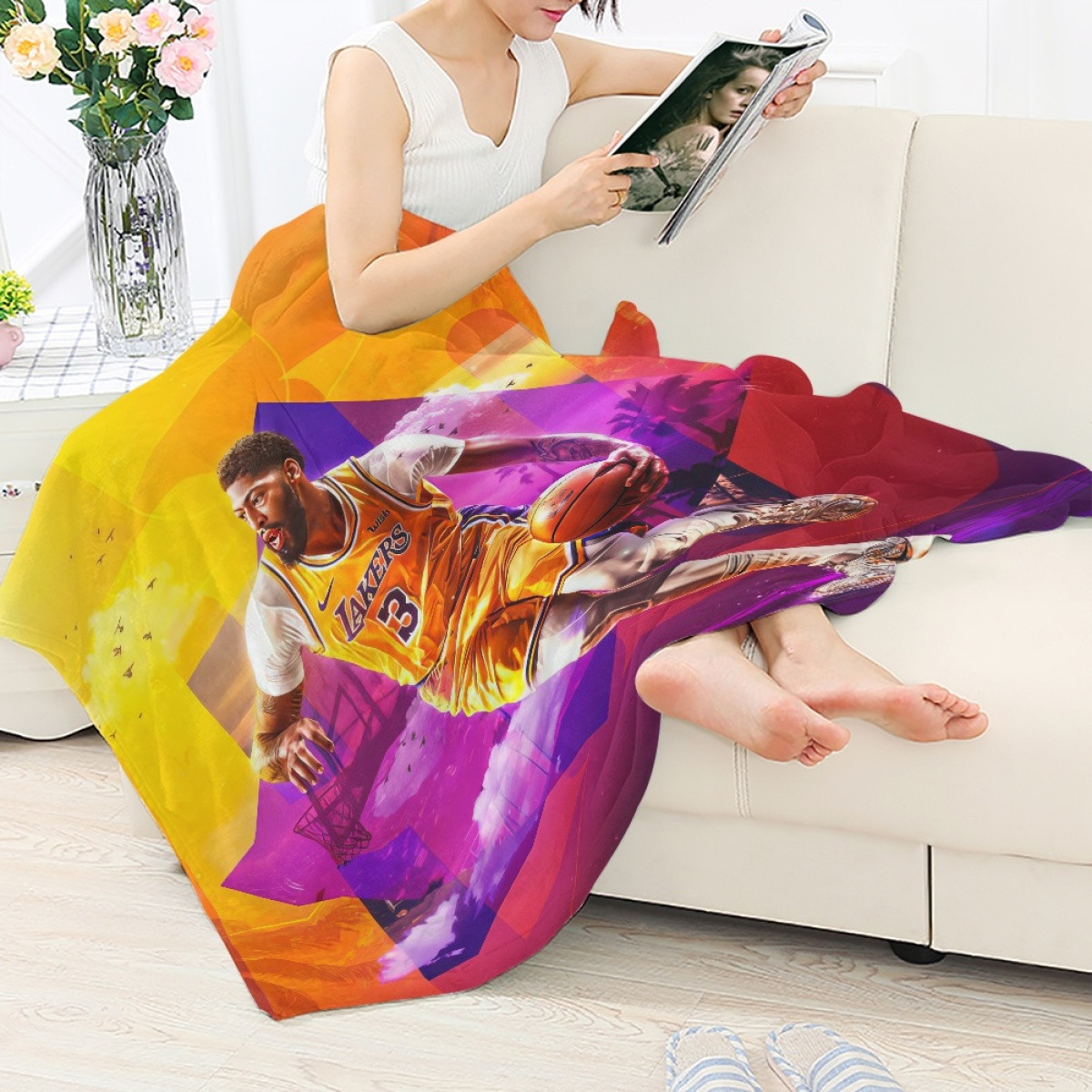 NBA Anthony Davis Blanket Throw - Anthony Davis Los Angeles Lakers 3 Dribbling On Graphic Art
