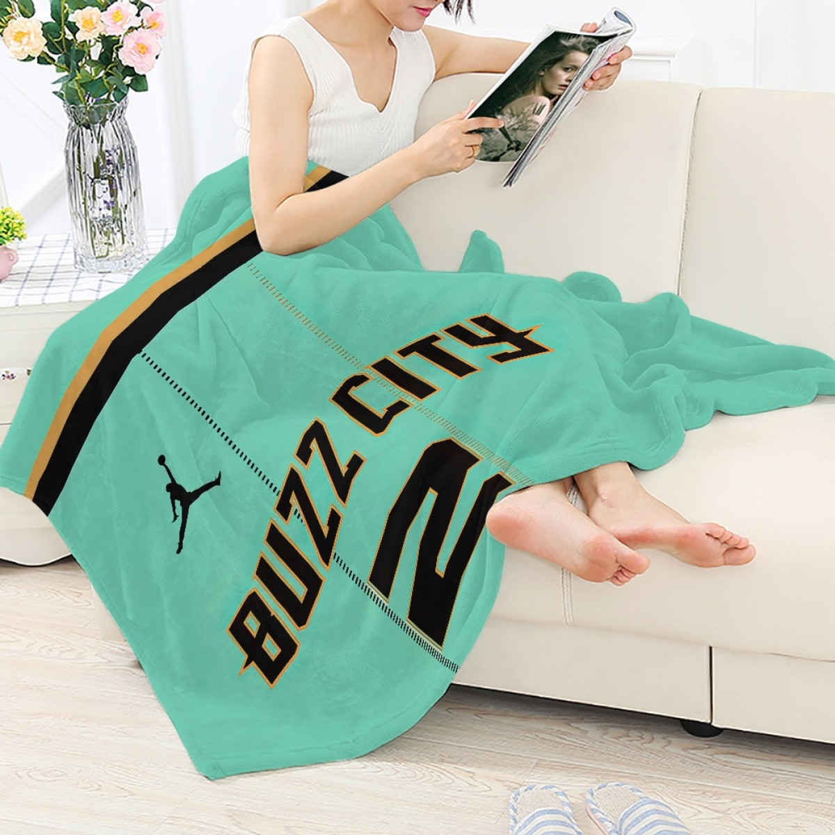 NBA Lamelo Ball Blanket Throw - Lamelo Ball Charlotte Hornets No. 2 Jersey