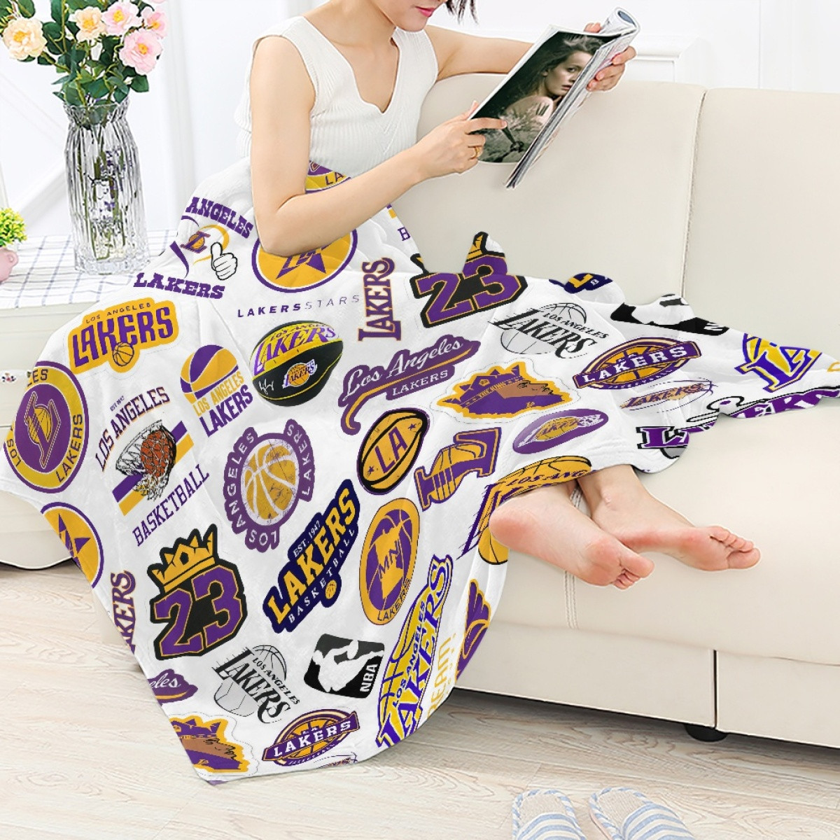 NBA Los Angeles Lakers Blanket Throw - Los Angeles Lakers Mania College Logo