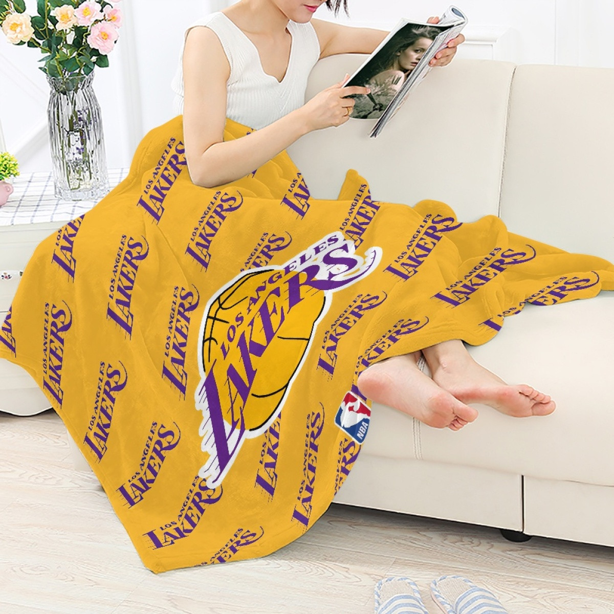 NBA Los Angeles Lakers Blanket Throw - Los Angeles Lakers Medley Monogram Wordmark