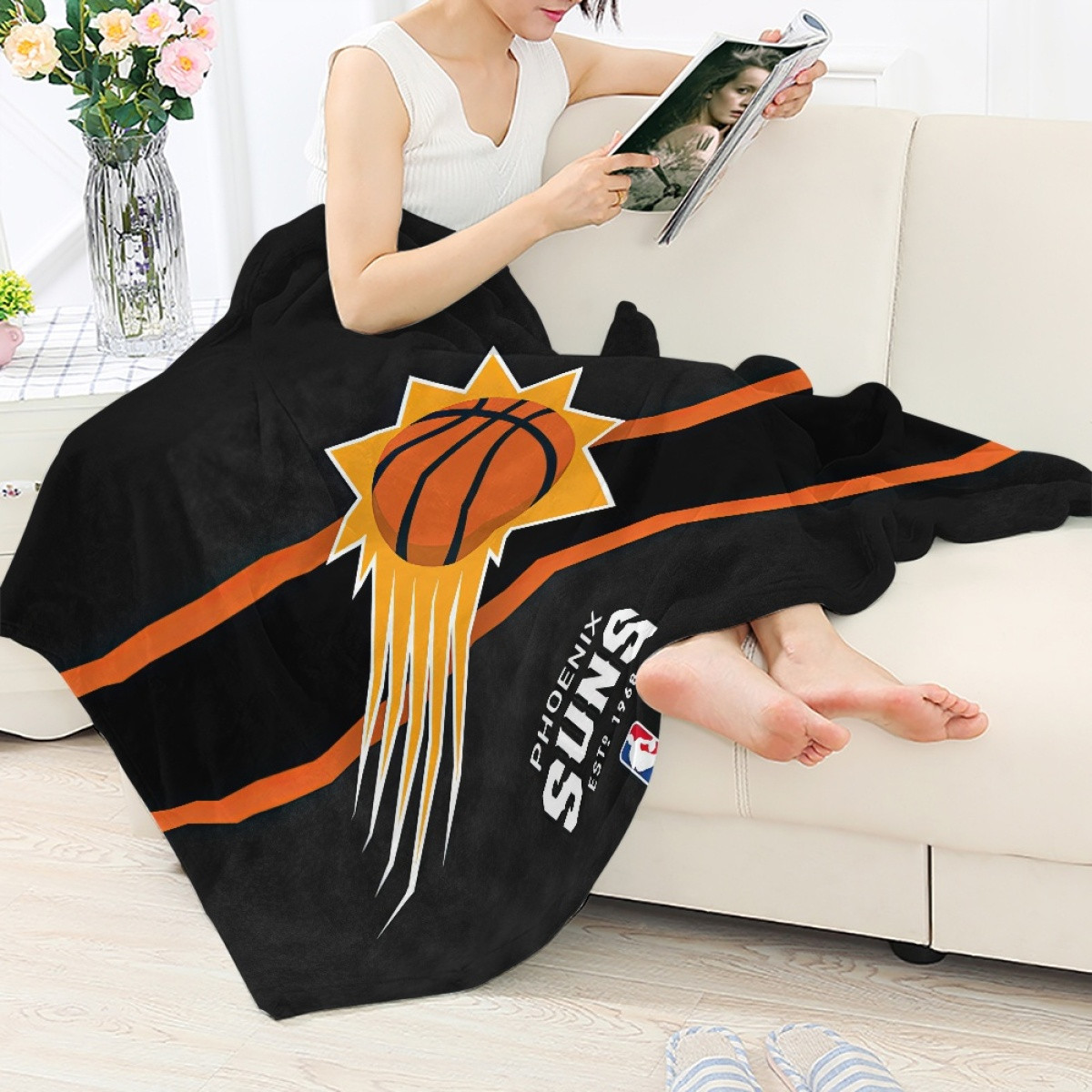 NBA Phoenix Suns Blanket Throw - Team 2013 Logo Stripe Background