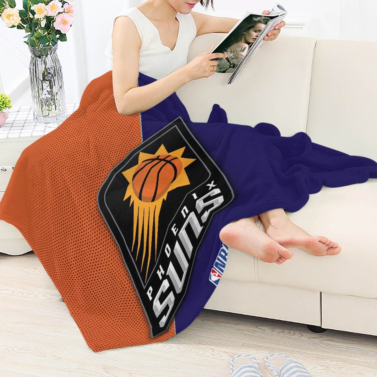 NBA Phoenix Suns Blanket Throw - Team Logo On Orange And Purple Background