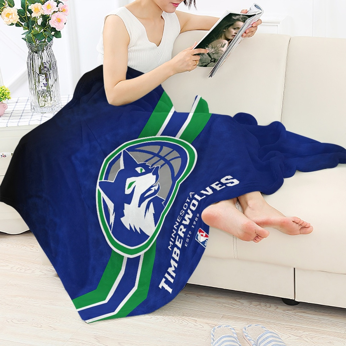 NBA Minnesota Timberwolves Blanket Throw - Team 1989 Logo Stripe Background