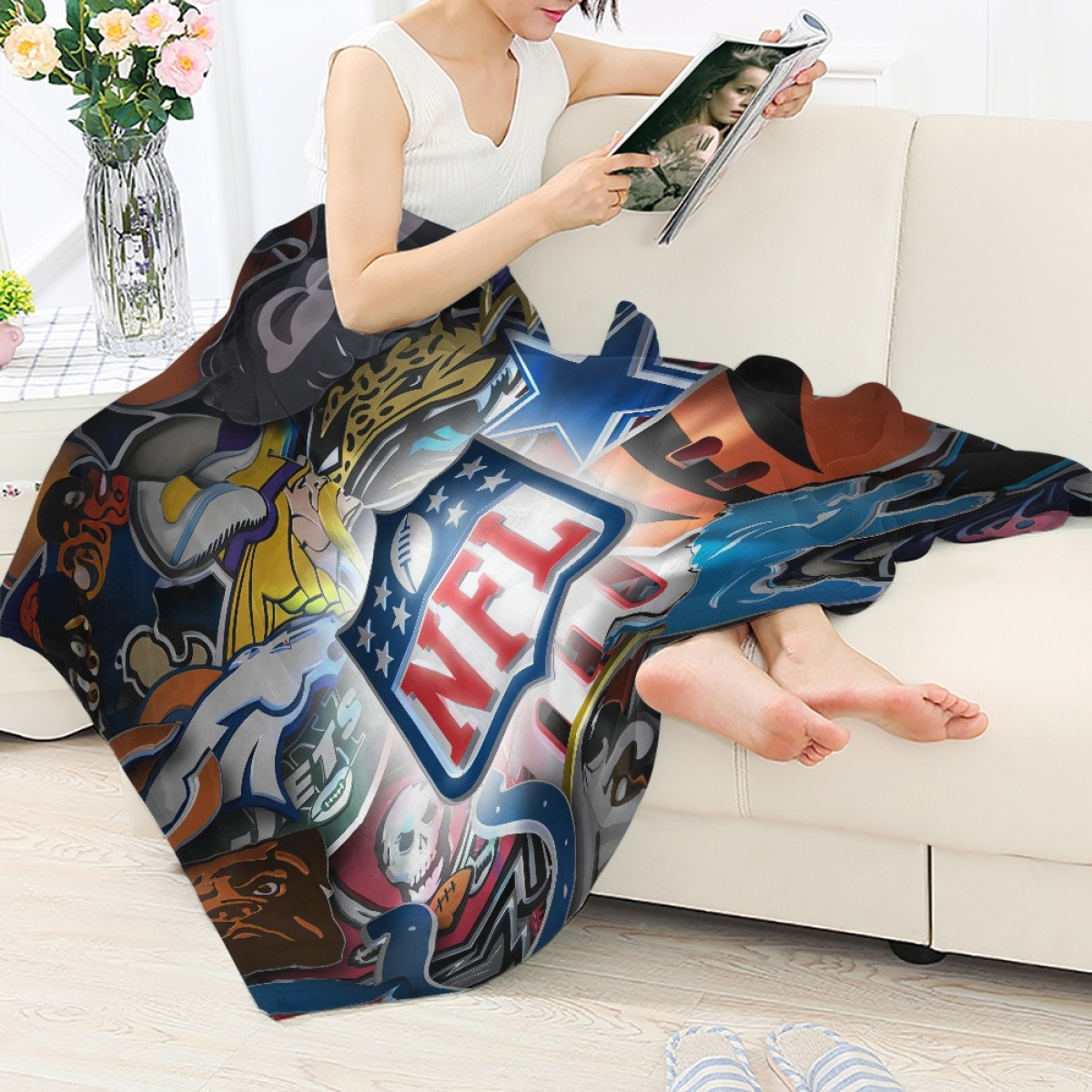 NFL Blanket Throw - NFL National Football League Team Sticker Poster Collage