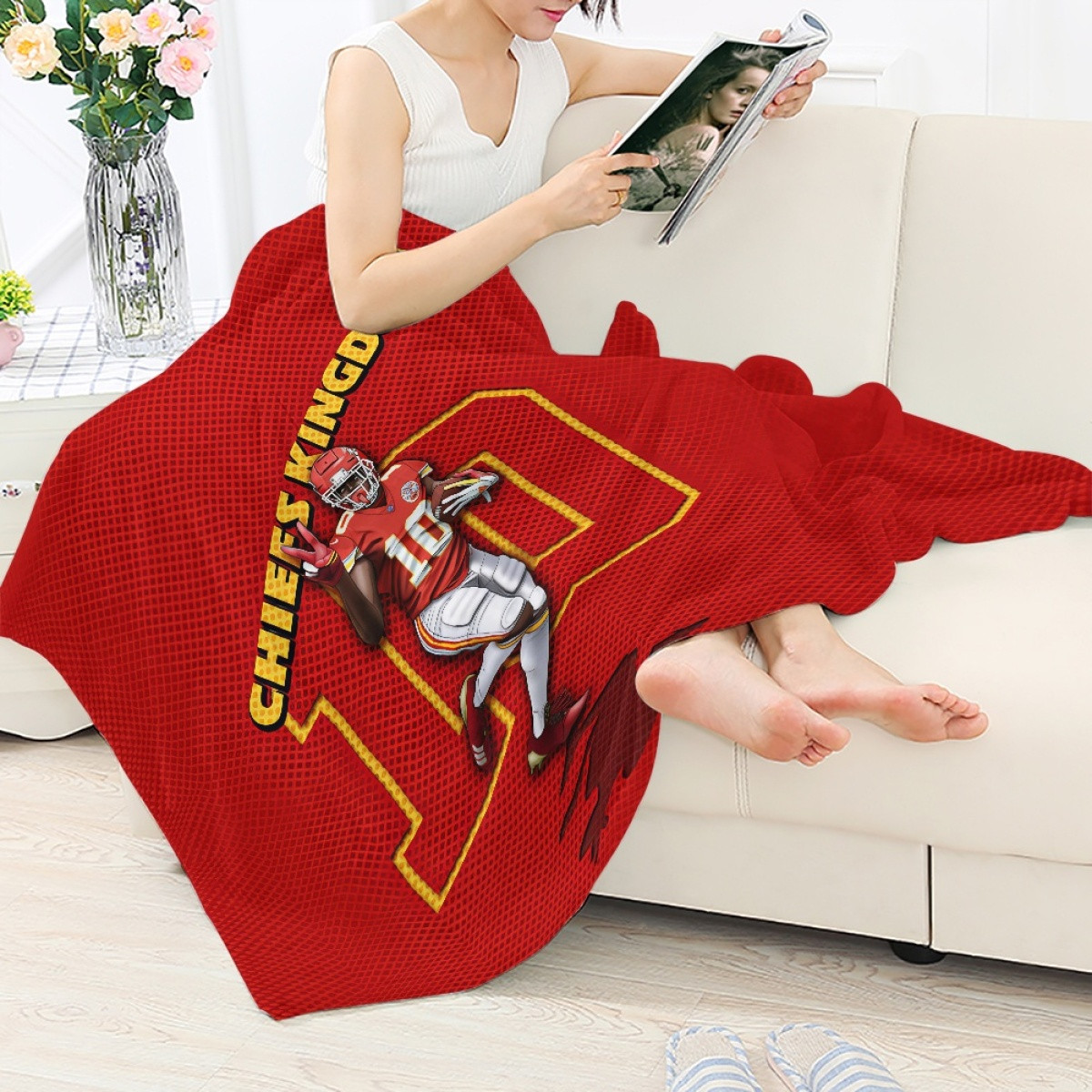 NFL Tyreek Hill Blanket Throw - Tyreek Hill 10 Kansas City Chiefs Kingdom Signature Sign On Red Backbround