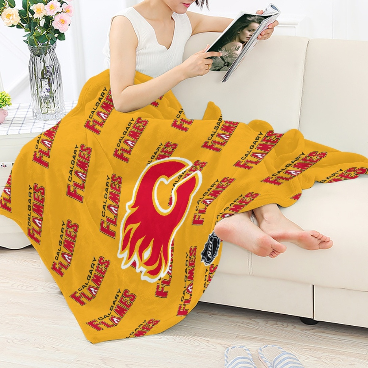 NHL Calgary Flames Blanket Throw - Calgary Flames Medley Monogram Wordmark